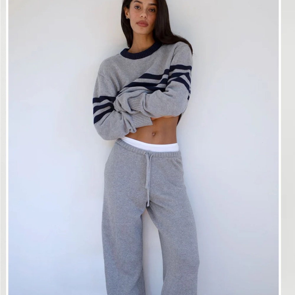 Frankie's Bikinis Gray and Navy Striped Sweater